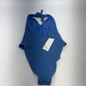 Veronica Beard Salis Ribbed One Piece Swimsuit Blue Size S New